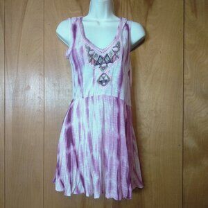 FREE PEOPLE  Pink Tie Dyed Sleeveless Embroidered Beaded V-Neck Boho Size XS